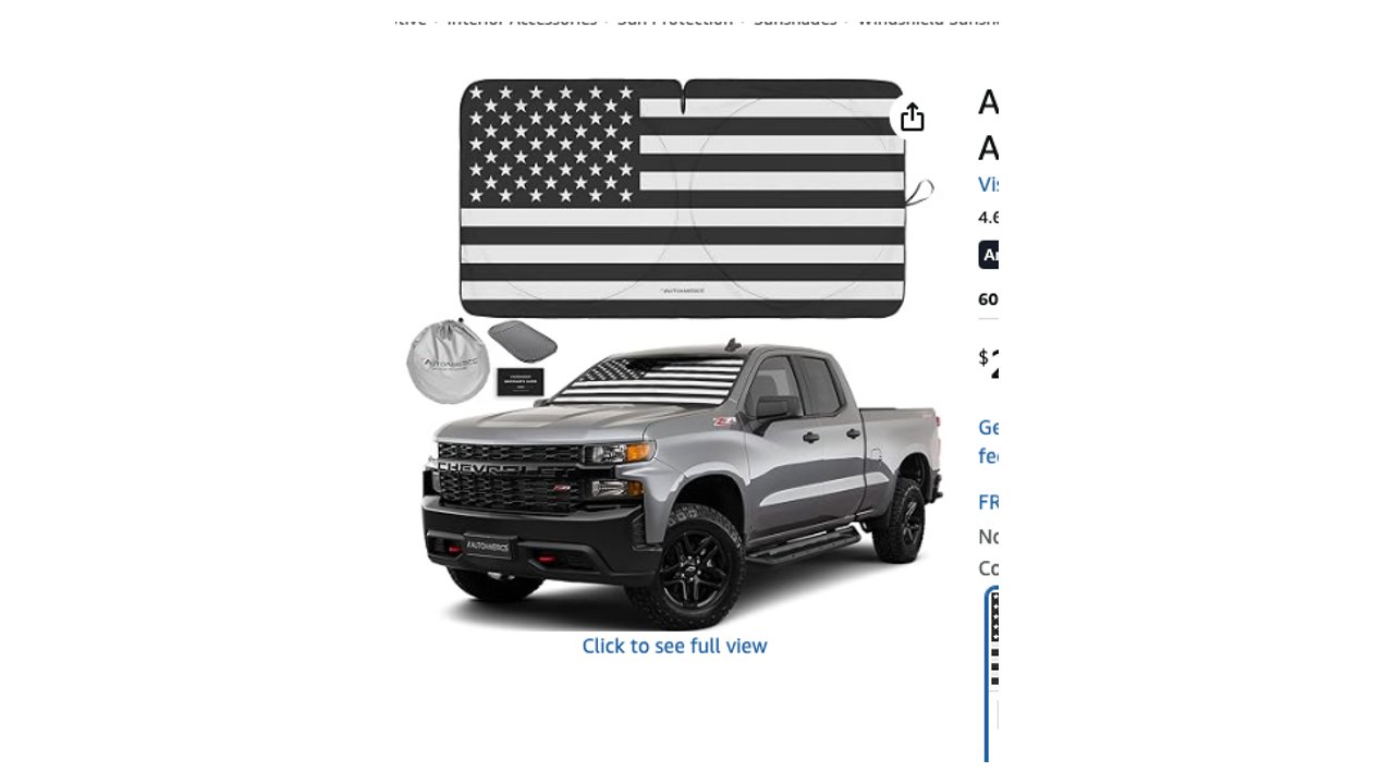 Autoamerics 1-Piece Truck Windshield Sun Shade, USA Flag (Large 64 x 33.5 in)